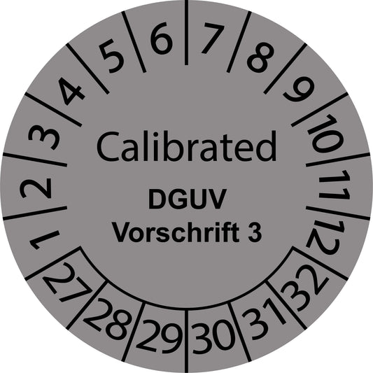 Mehrjahresprüfetiketten, Calibrated, DGUV Vorschrift 3, Startjahr: 2027 aus Papier oder Plastik