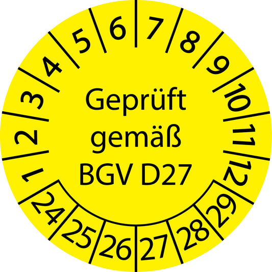 Mehrjahresprüfetiketten, Geprüft nach BGV D27, Startjahr: 2024 aus Papier oder Plastik