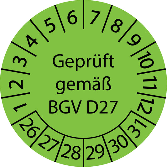 Mehrjahresprüfetiketten, Geprüft gemäß BGV D27, Startjahr: 2026 aus Papier oder Plastik