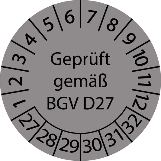 Mehrjahresprüfetiketten, Geprüft gemäß BGV D27, Startjahr: 2027 aus Papier oder Plastik