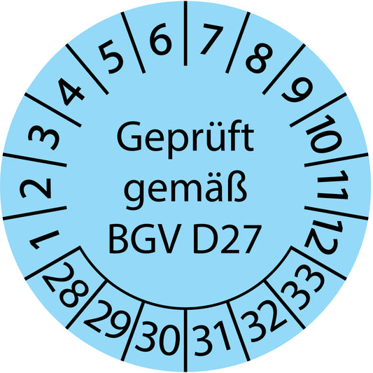 Mehrjahresprüfetiketten, Geprüft gemäß BGV D27, Startjahr: 2028 aus Papier oder Plastik
