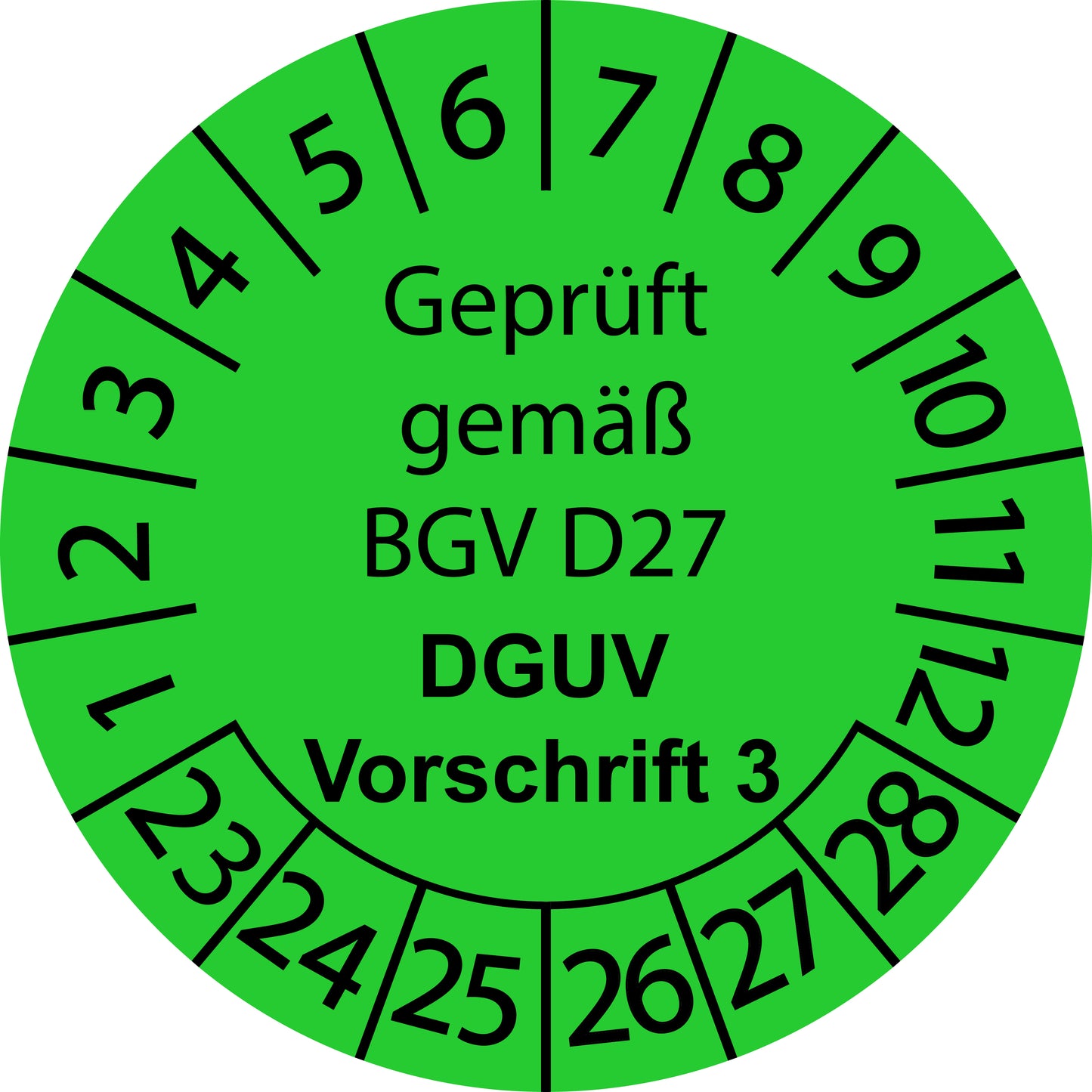 Mehrjahresprüfetiketten, Geprüft gemäß BGV D27, DGUV Vorschrift 3, Startjahr: 2023 aus Papier oder Plastik