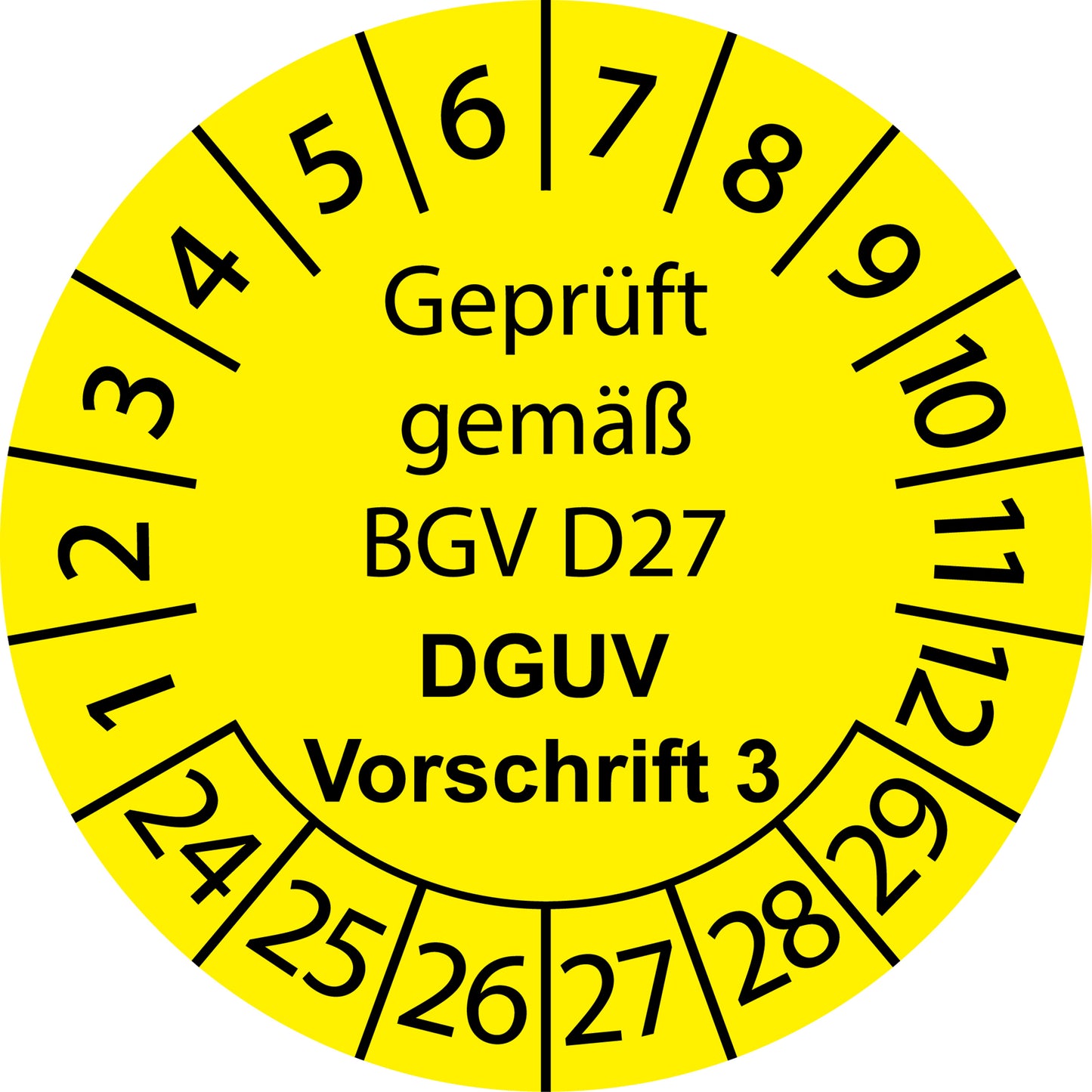 Mehrjahresprüfetiketten, Geprüft nach BGV D27, DGUV Vorschrift 3, Startjahr: 2024 aus Papier oder Plastik