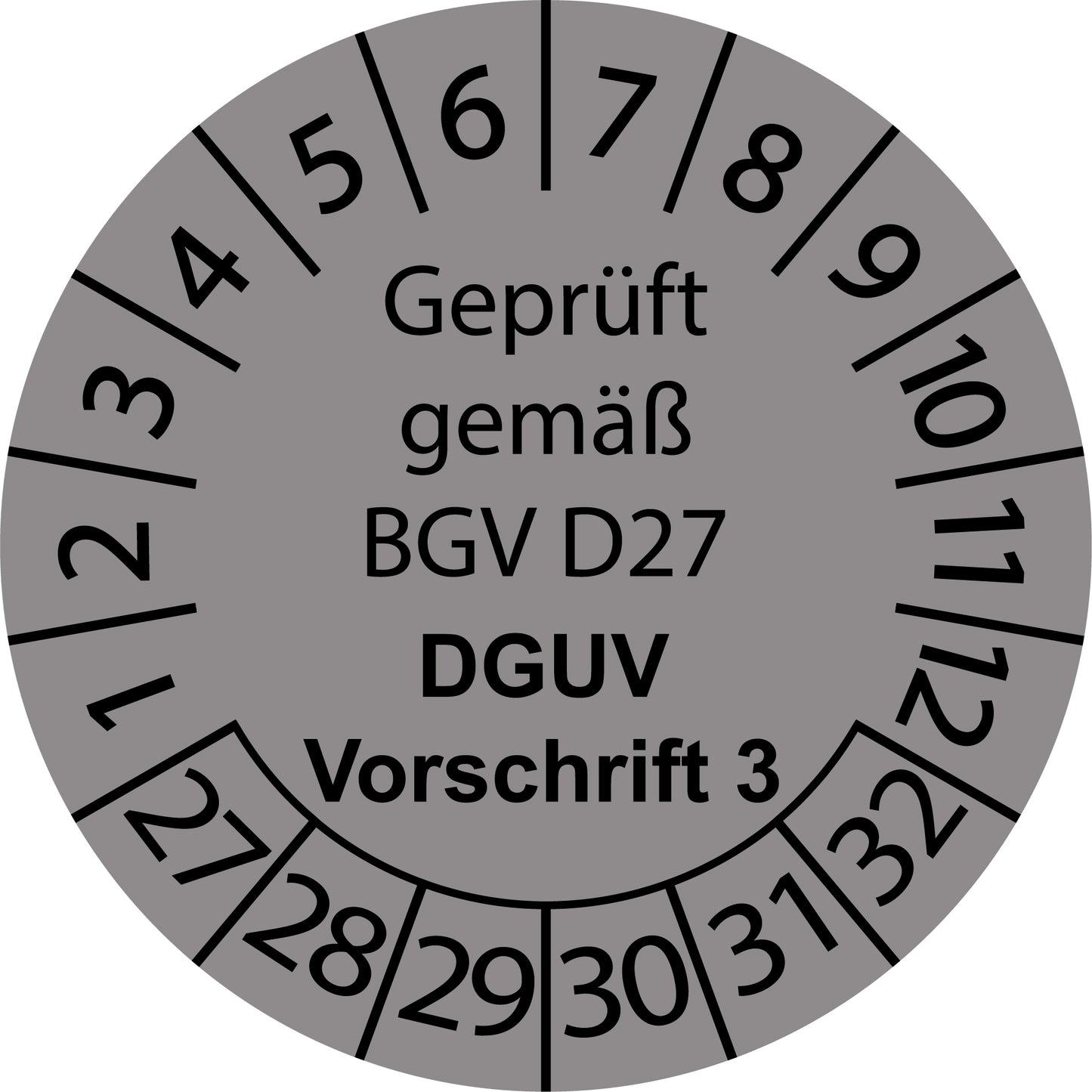 Mehrjahresprüfetiketten, Geprüft gemäß BGV D27, DGUV Vorschrift 3, Startjahr: 2027 aus Papier oder Plastik