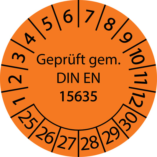Mehrjahresprüfetiketten, Geprüft gem. DIN EN 15635, Startjahr: 2025 aus Papier oder Plastik