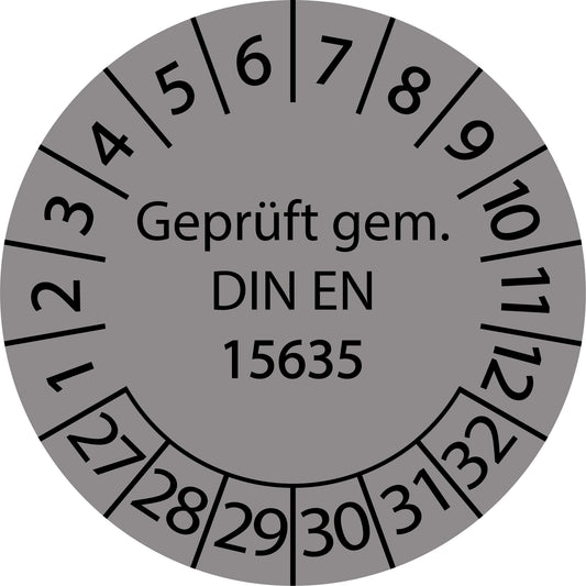 Mehrjahresprüfetiketten, Geprüft gem. DIN EN 15635, Startjahr: 2027 aus Papier oder Plastik