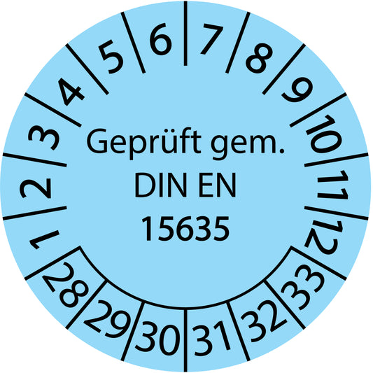 Mehrjahresprüfetiketten, Geprüft gem. DIN EN 15635, Startjahr: 2028 aus Papier oder Plastik