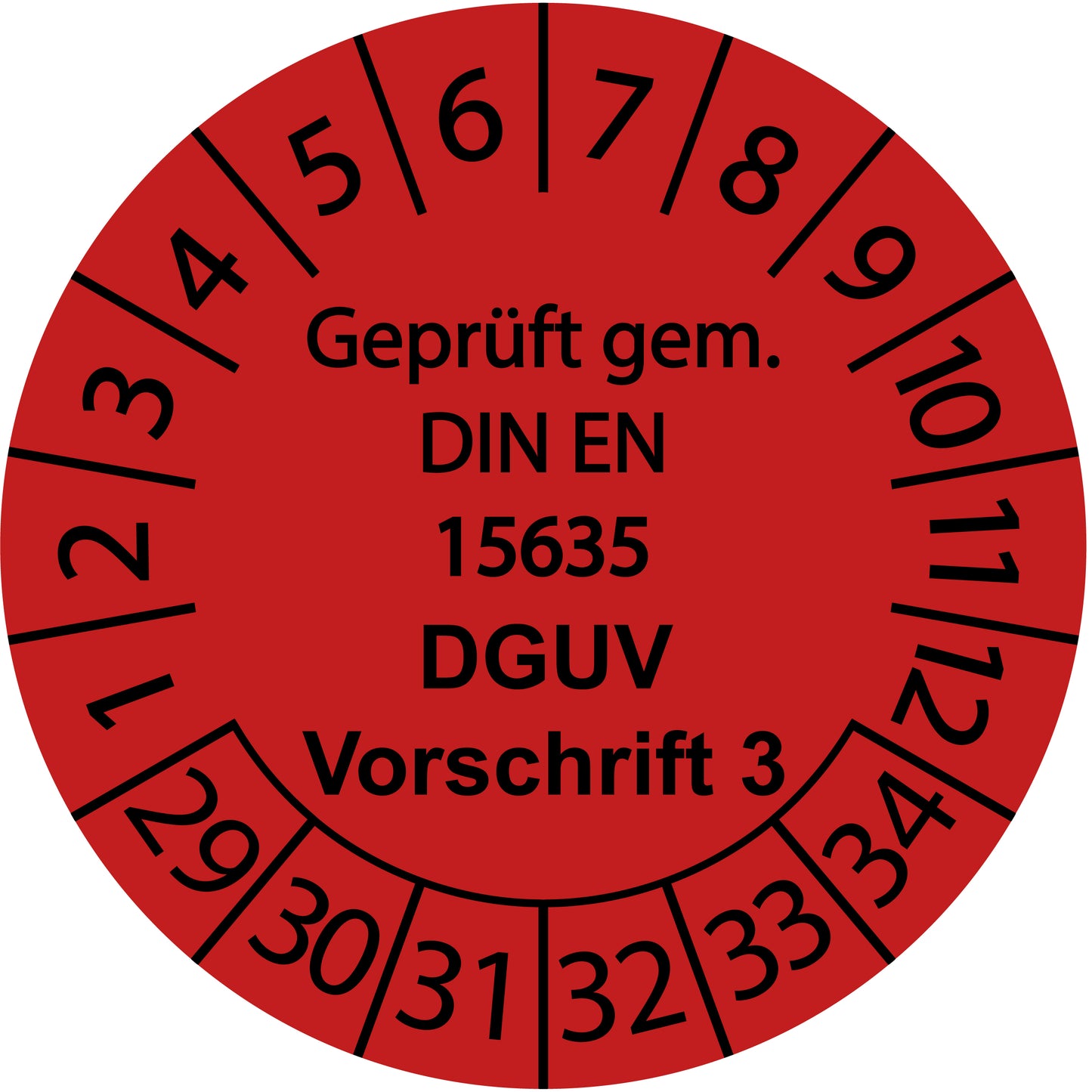 Mehrjahresprüfetiketten, Geprüft gem. DIN EN 15635, DGUV Vorschrift 3, Startjahr: 2029 aus Papier oder Plastik