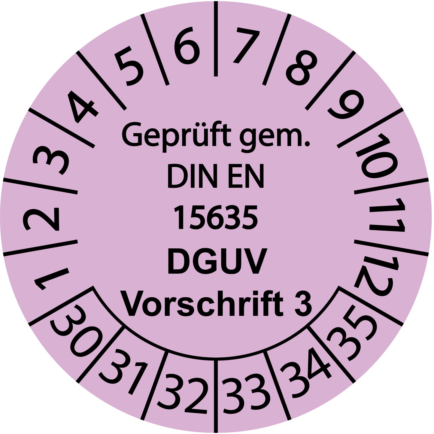 Mehrjahresprüfetiketten, Geprüft gem. DIN EN 15635, DGUV Vorschrift 3, Startjahr: 2030 aus Papier oder Plastik