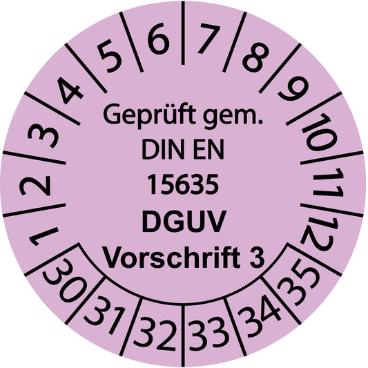 Mehrjahresprüfetiketten, Geprüft gem. DIN EN 15635, DGUV Vorschrift 3, Startjahr: 2030 aus Papier oder Plastik