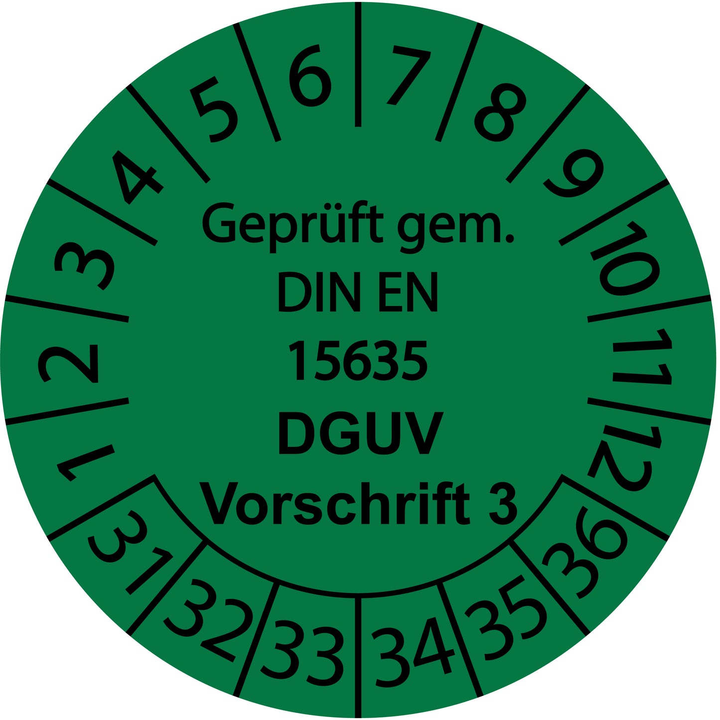 Mehrjahresprüfetiketten, Geprüft gem. DIN EN 15635, DGUV Vorschrift 3, Startjahr: 2031 aus Papier oder Plastik