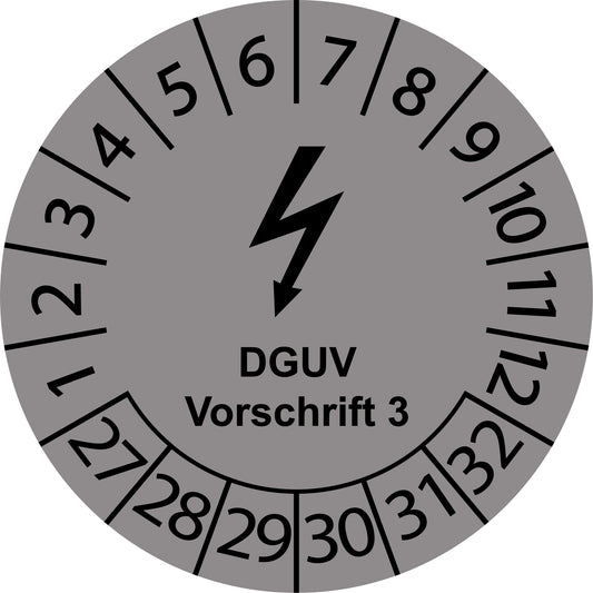 Mehrjahresprüfetiketten, Elektrogeräte, DGUV Vorschrift 3, Startjahr: 2027 aus Papier oder Plastik