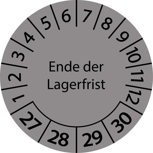 Mehrjahresprüfetiketten, Ende der Lagerfrist, Startjahr: 2027 aus Papier oder Plastik