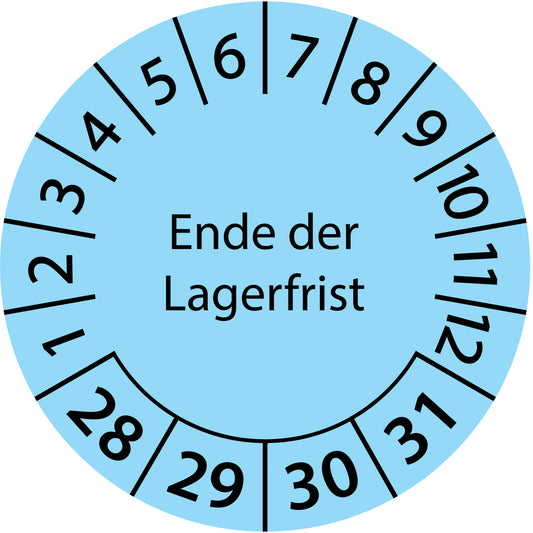 Mehrjahresprüfetiketten, Ende der Lagerfrist, Startjahr: 2028 aus Papier oder Plastik