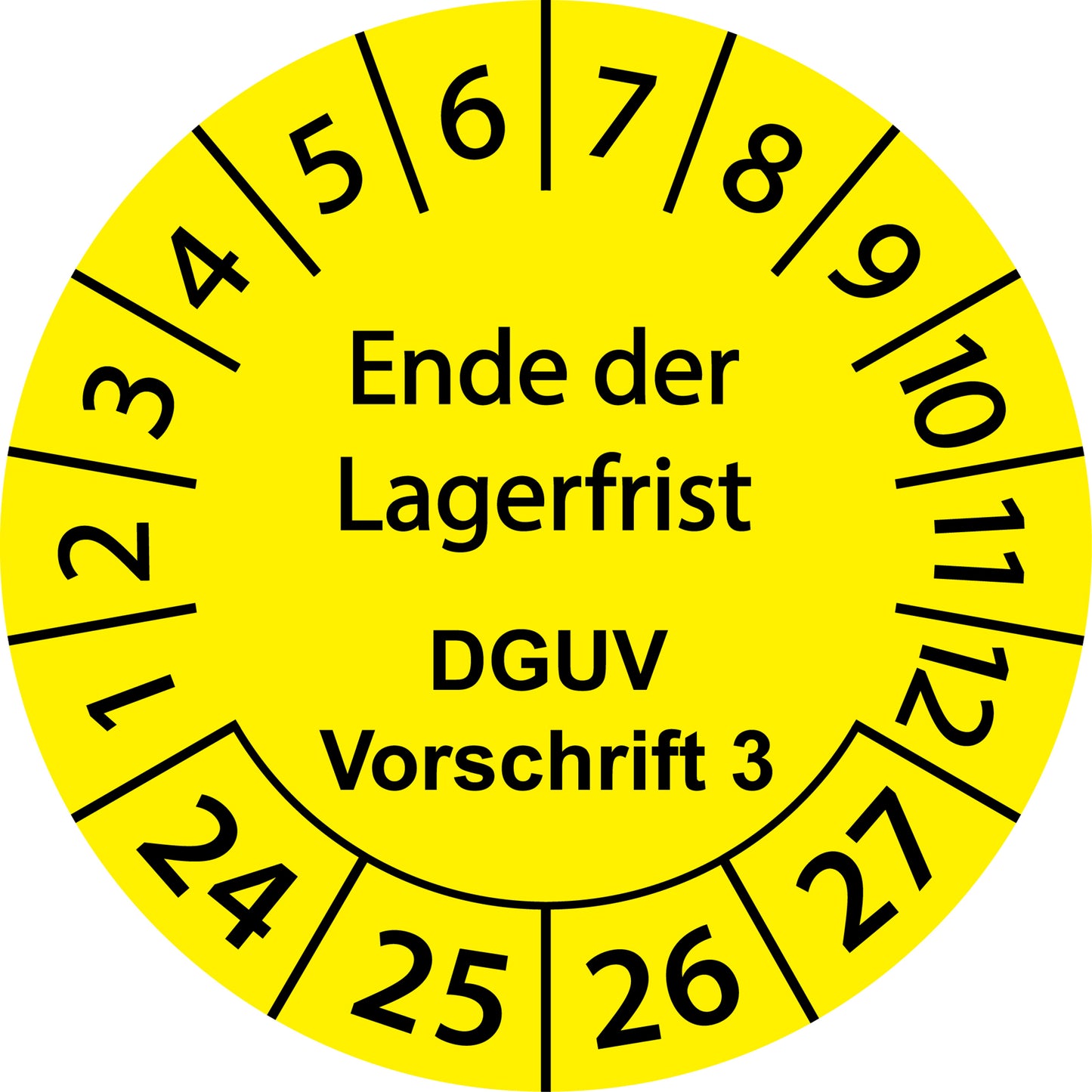 Mehrjahresprüfetiketten, Ende der Lagerfrist, DGUV Vorschrift 3, Startjahr: 2024 aus Papier oder Plastik