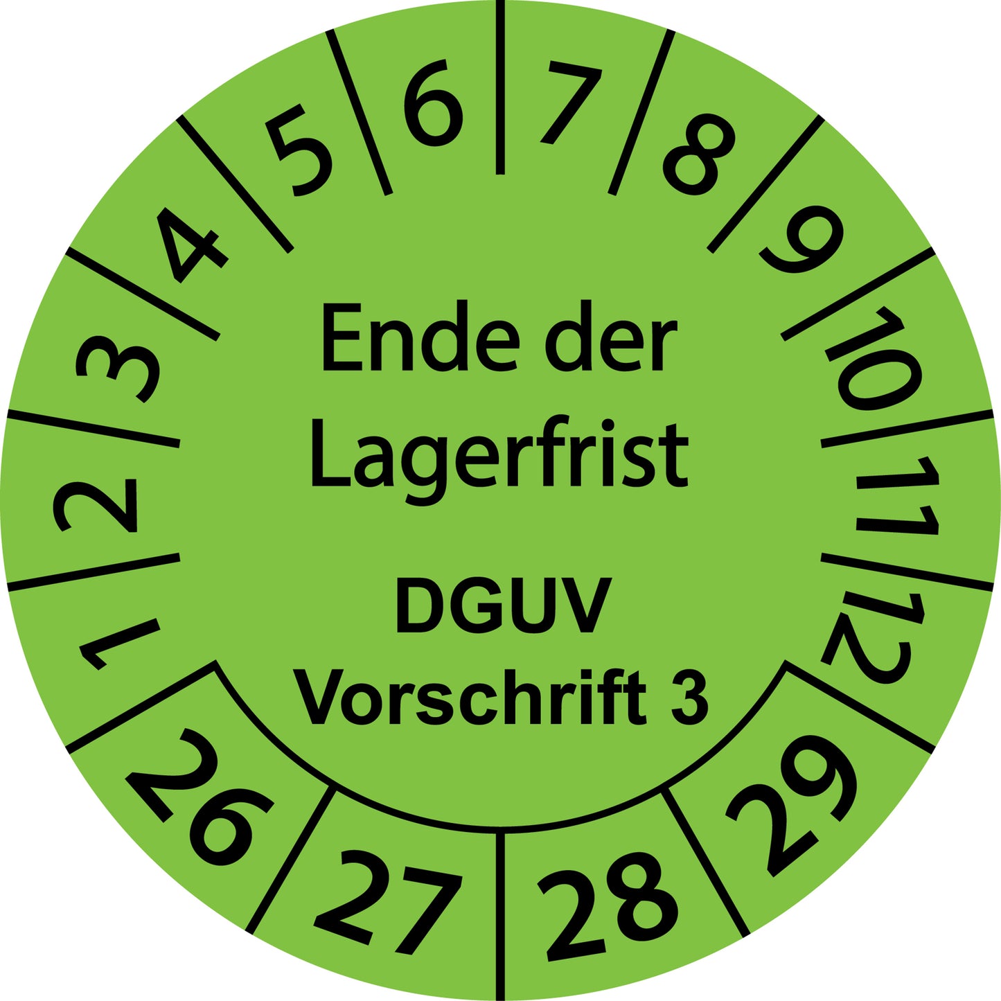 Mehrjahresprüfetiketten, Ende der Lagerfrist, DGUV Vorschrift 3, Startjahr: 2026 aus Papier oder Plastik