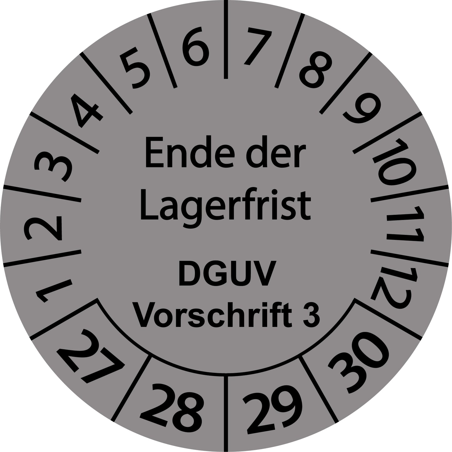 Mehrjahresprüfetiketten, Ende der Lagerfrist, DGUV Vorschrift 3, Startjahr: 2027 aus Papier oder Plastik
