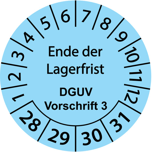 Mehrjahresprüfetiketten, Ende der Lagerfrist, DGUV Vorschrift 3, Startjahr: 2028 aus Papier oder Plastik
