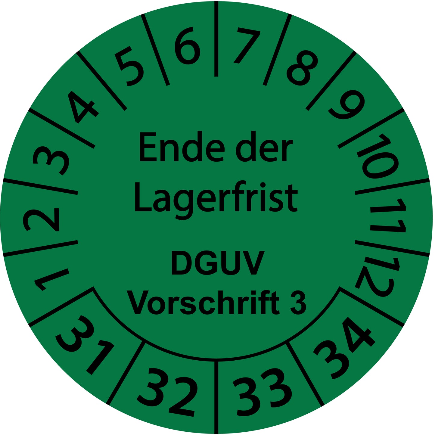 Mehrjahresprüfetiketten, Ende der Lagerfrist, DGUV Vorschrift 3, Startjahr: 2031 aus Papier oder Plastik
