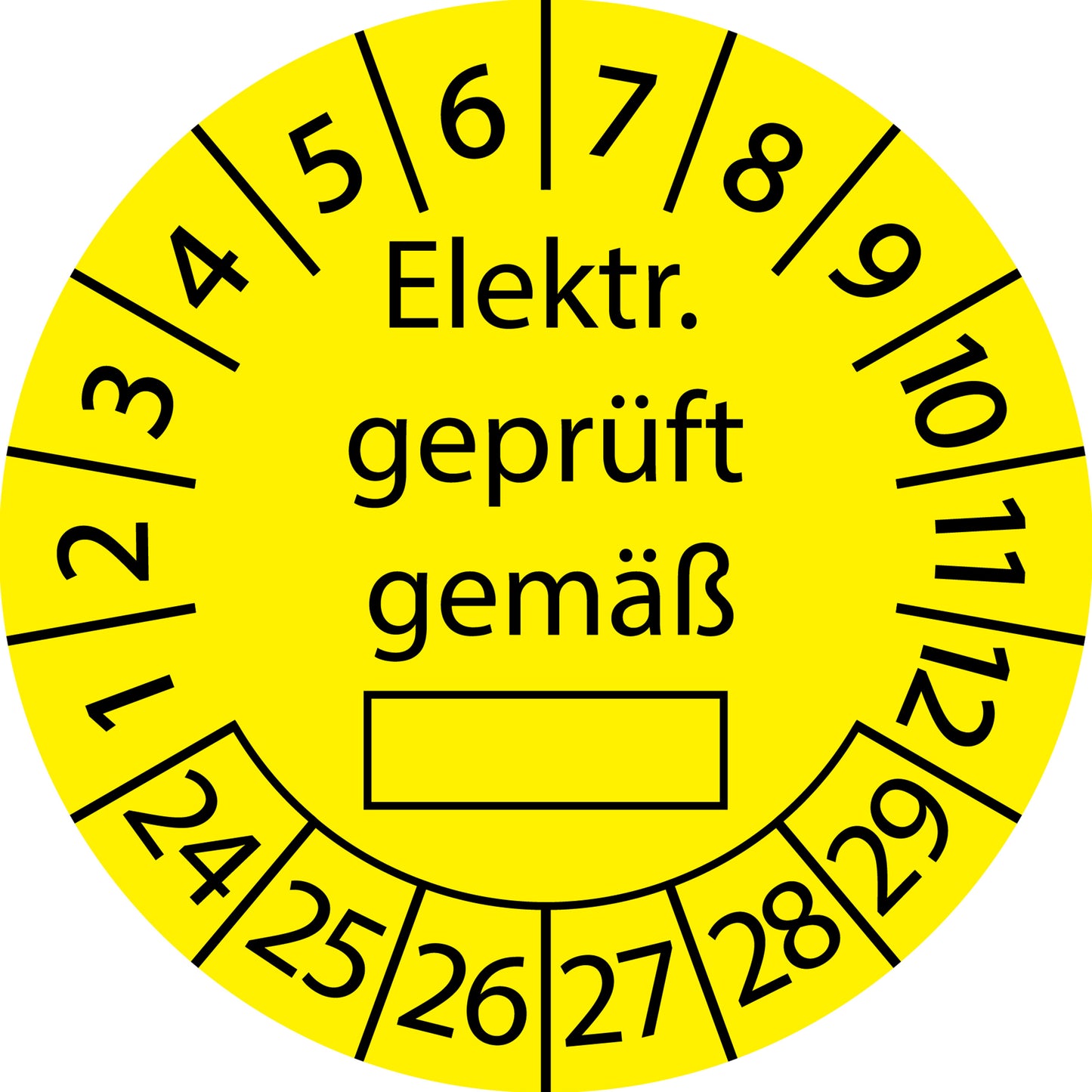 Mehrjahresprüfetiketten, Elektrisch geprüft gemäß ..., Startjahr: 2024 aus Papier oder Plastik