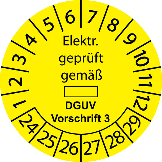 Mehrjahresprüfetiketten, Elektrisch geprüft gemäß ..., DGUV Vorschrift 3, Startjahr: 2024 aus Papier oder Plastik