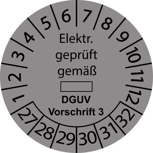 Mehrjahresprüfetiketten, Elektrisch geprüft gemäß ..., DGUV Vorschrift 3, Startjahr: 2027 aus Papier oder Plastik