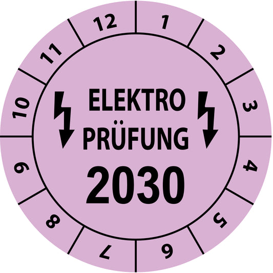 Einjahresprüfetiketten, Elektroprüfung, Startjahr: 2030 aus Papier oder Plastik