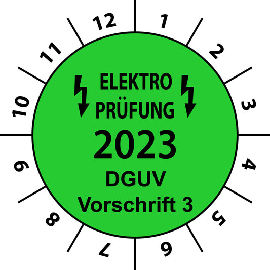 Einjahresprüfetiketten, Elektroprüfung, DGUV Vorschrift 3, Startjahr: 2023 aus Papier oder Plastik