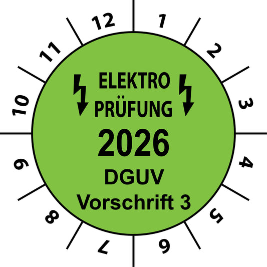 Einjahresprüfetiketten, Elektroprüfung, DGUV Vorschrift 3, Startjahr: 2026 aus Papier oder Plastik