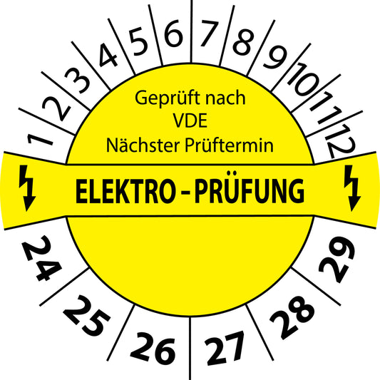 Mehrjahresprüfetiketten, Elektroprüfung nächster Prüftermin, Startjahr: 2024 aus Papier oder Plastik