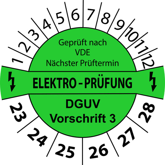 Mehrjahresprüfetiketten, Geprüft nach VDE, Nächster Prüftermin, Elektroprüfung, DGUV Vorschrift 3, Startjahr: 2023 aus Papier oder Plastik