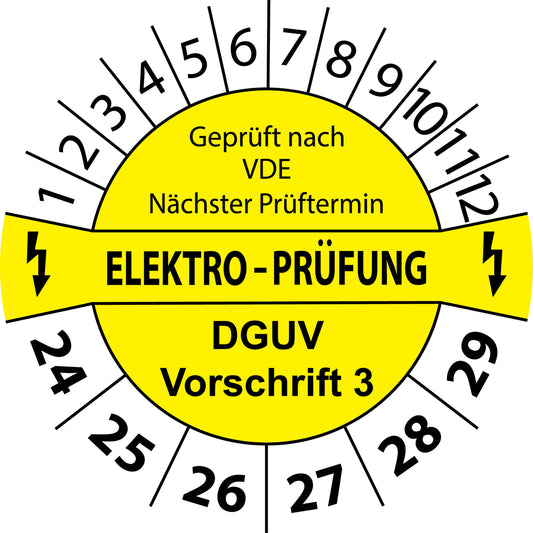 Mehrjahresprüfetiketten, Elektroprüfung nächster Prüftermin, DGUV Vorschrift 3, Startjahr: 2024 aus Papier oder Plastik