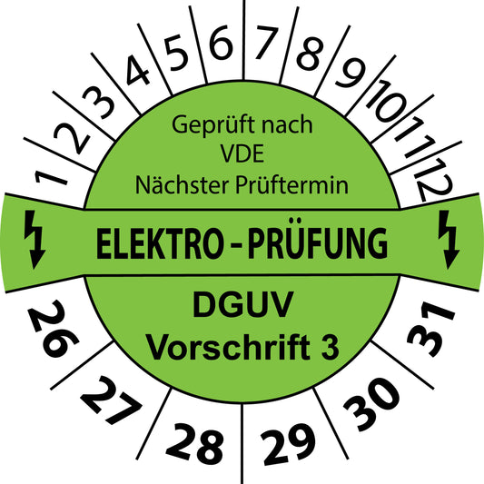 Mehrjahresprüfetiketten, Geprüft nach VDE, Nächster Prüftermin, Elektroprüfung, DGUV Vorschrift 3, Startjahr: 2026 aus Papier oder Plastik