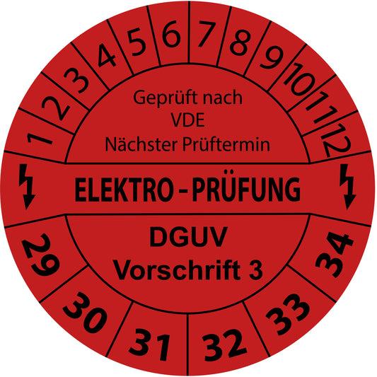 Mehrjahresprüfetiketten, Geprüft nach VDE, Nächster Prüftermin, Elektroprüfung, DGUV Vorschrift 3, Startjahr: 2029 aus Papier oder Plastik