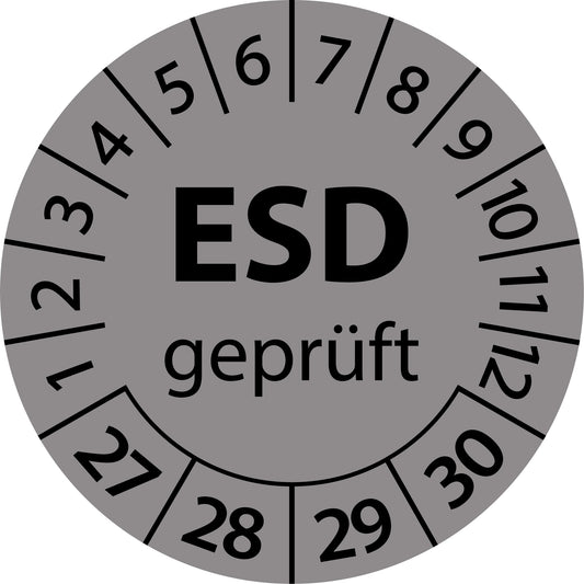 Mehrjahresprüfetiketten, ESD geprüft, Startjahr: 2027 aus Papier oder Plastik