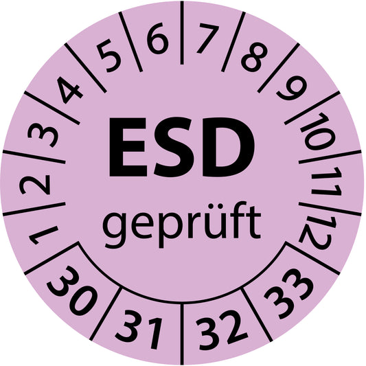 Mehrjahresprüfetiketten, ESD geprüft, Startjahr: 2030 aus Papier oder Plastik