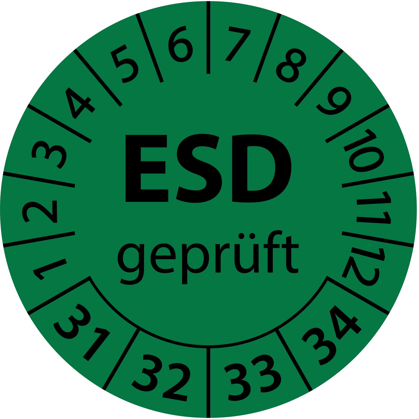 Mehrjahresprüfetiketten, ESD geprüft, Startjahr: 2031 aus Papier oder Plastik