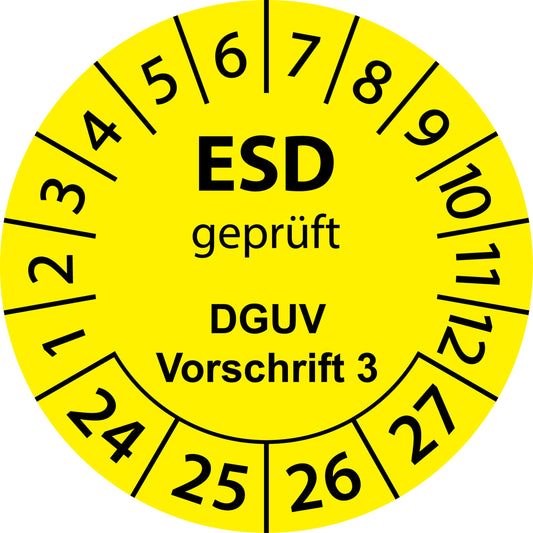 Mehrjahresprüfetiketten, ESD geprüft, DGUV Vorschrift 3, Startjahr: 2024 aus Papier oder Plastik