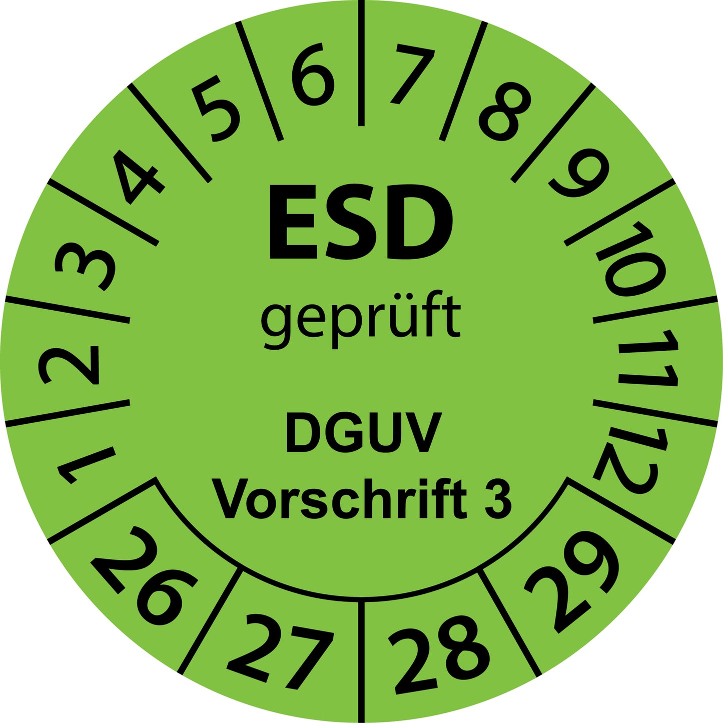 Mehrjahresprüfetiketten, ESD geprüft, DGUV Vorschrift 3, Startjahr: 2026 aus Papier oder Plastik