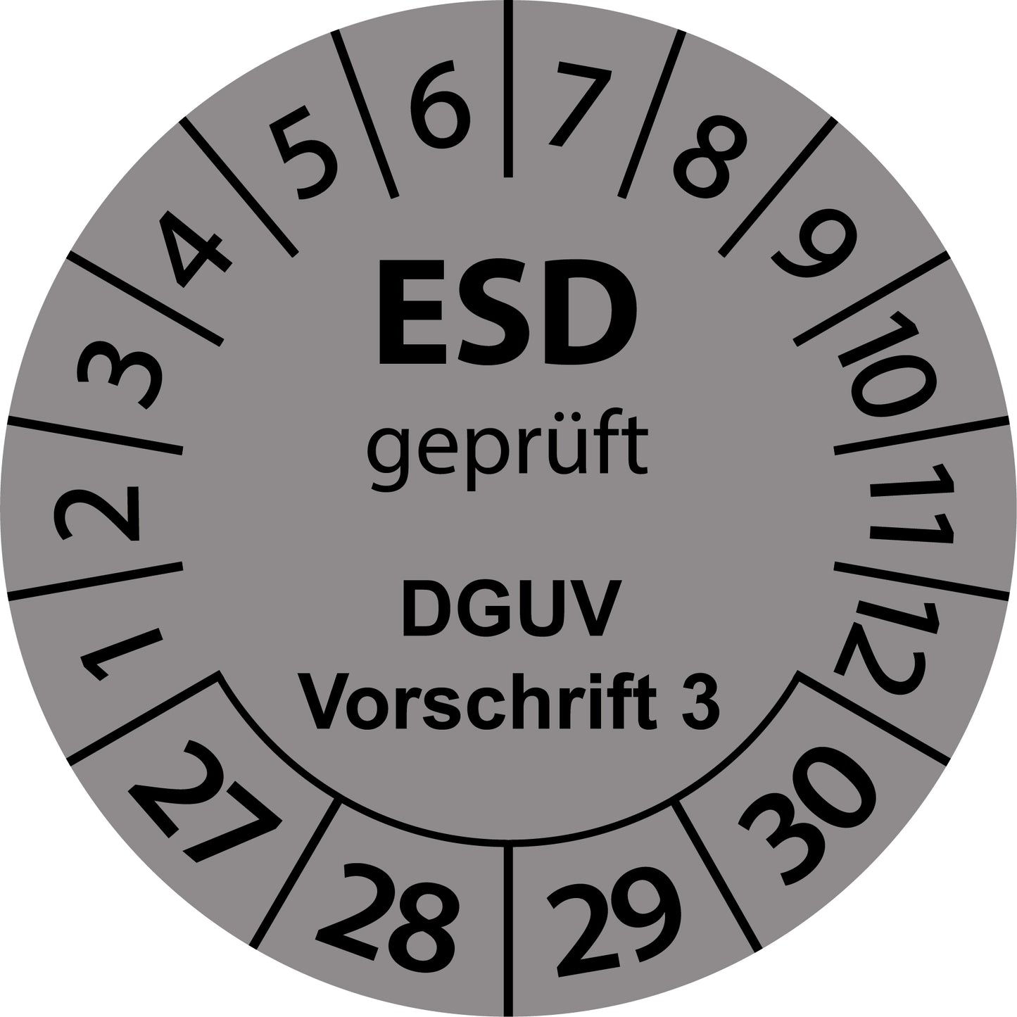 Mehrjahresprüfetiketten, ESD geprüft, DGUV Vorschrift 3, Startjahr: 2027 aus Papier oder Plastik