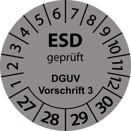 Mehrjahresprüfetiketten, ESD geprüft, DGUV Vorschrift 3, Startjahr: 2027 aus Papier oder Plastik