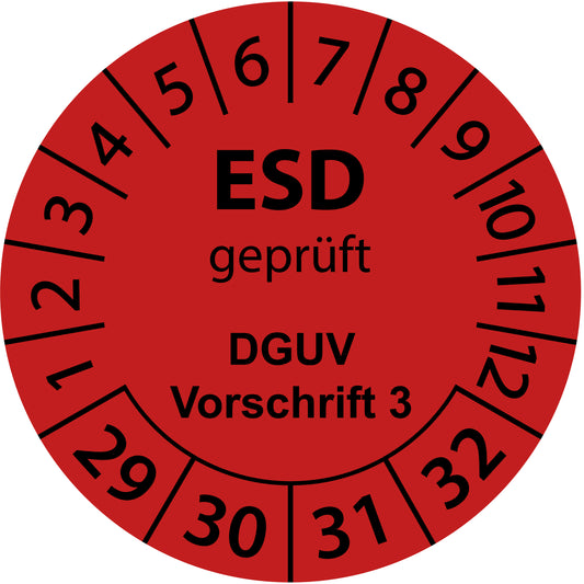 Mehrjahresprüfetiketten, ESD geprüft, DGUV Vorschrift 3, Startjahr: 2029 aus Papier oder Plastik