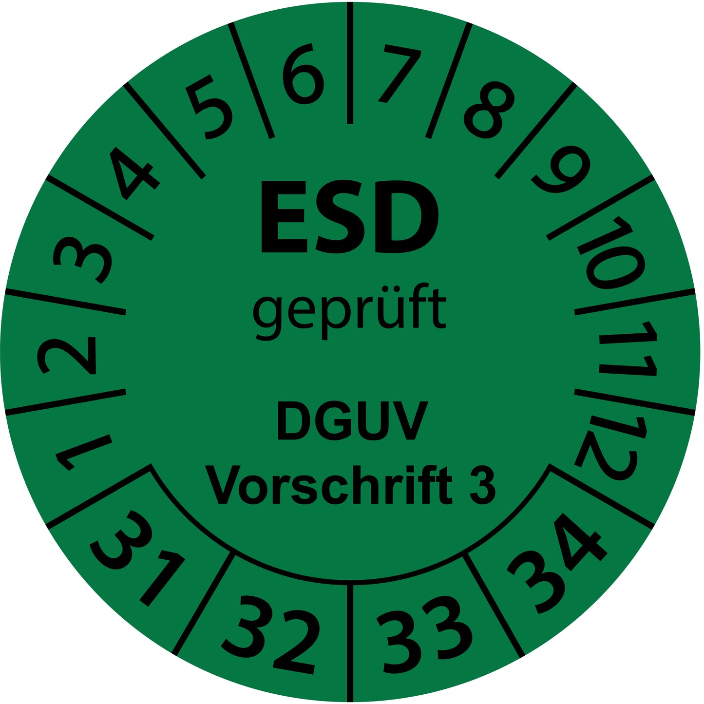 Mehrjahresprüfetiketten, ESD geprüft, DGUV Vorschrift 3, Startjahr: 2031 aus Papier oder Plastik