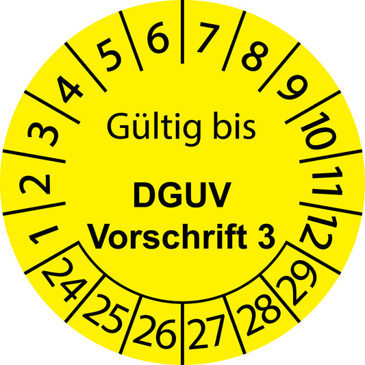 Mehrjahresprüfetiketten, Gültig bis, DGUV Vorschrift 3, Startjahr: 2024 aus Papier oder Plastik