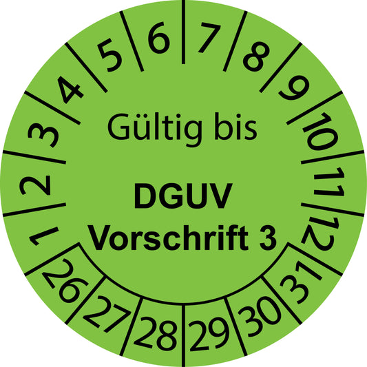 Mehrjahresprüfetiketten, Gültig bis, DGUV Vorschrift 3, Startjahr: 2026 aus Papier oder Plastik