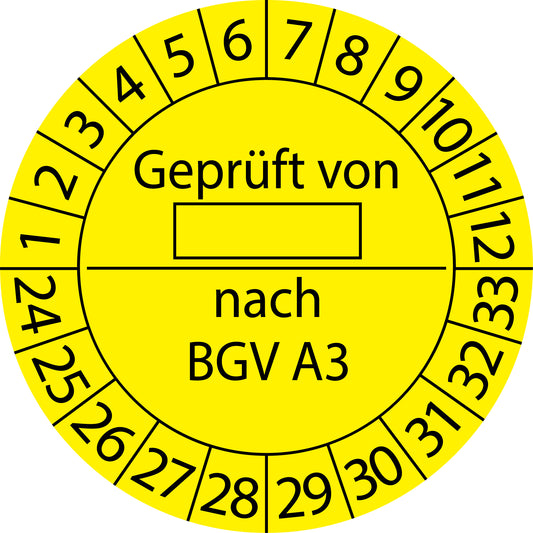 Mehrjahresprüfetiketten, Geprüft von ... nach BGV A3, Startjahr: 2024 aus Papier oder Plastik