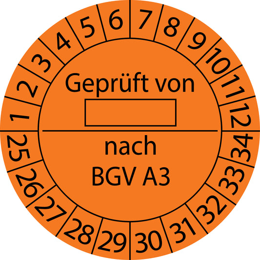 Mehrjahresprüfetiketten, Geprüft von ..., nach BGV A3,  Startjahr: 2025 aus Papier oder Plastik