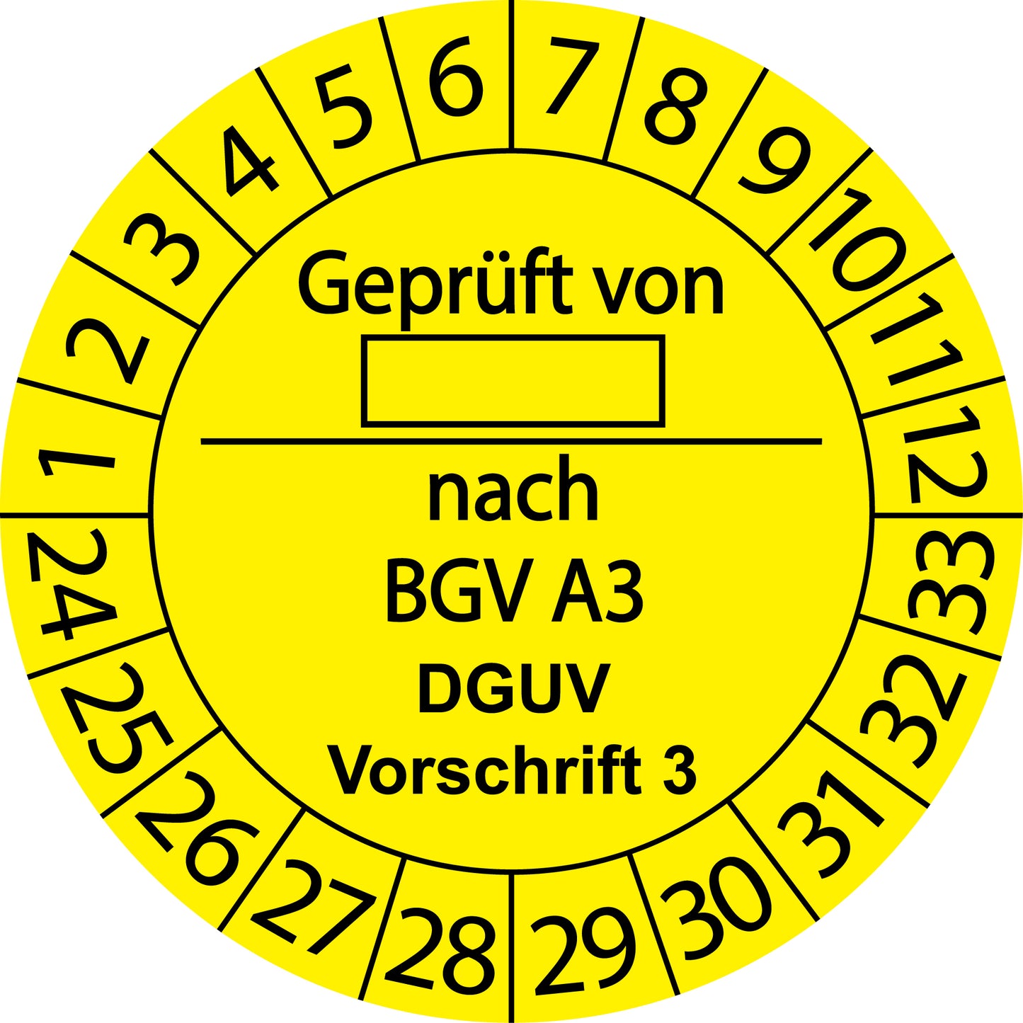 Mehrjahresprüfetiketten, Geprüft von ... nach BGV A3, DGUV Vorschrift 3, Startjahr: 2024 aus Papier oder Plastik