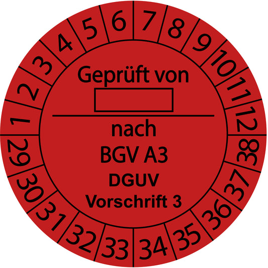 Mehrjahresprüfetiketten, Geprüft von ..., nach BGV A3, DGUV Vorschrift 3, Startjahr: 2029 aus Papier oder Plastik