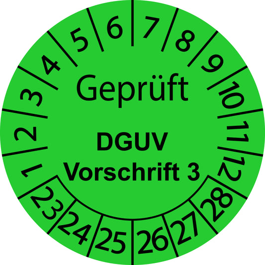 Mehrjahresprüfetiketten, Geprüft, DGUV Vorschrift 3, Startjahr: 2023 aus Papier oder Plastik